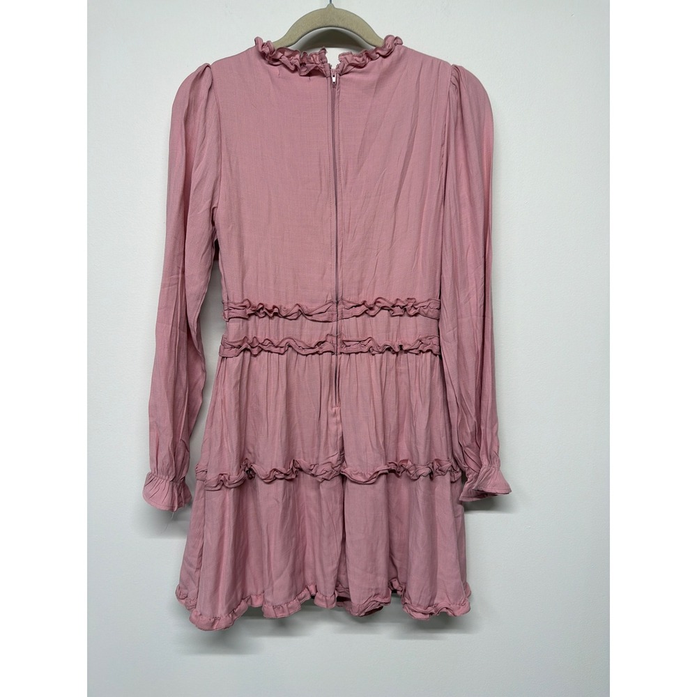 Pink Ruffle Tiered Mini Dress Puff Sleeve Coquette Milkmaid Medium NWT - Picture 5 of 5